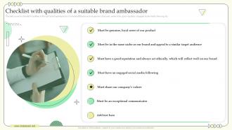 Checklist With Qualities Of A Suitable Brand Ambassador Building Communication Effective Brand Marketing
