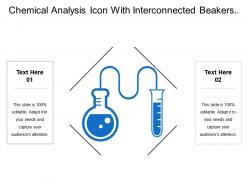 Chemical analysis icon with interconnected beakers and molecules