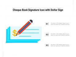 Cheque book signature icon with dollar sign