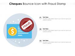 Cheques bounce icon with fraud stamp