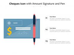 Cheques icon with amount signature and pen