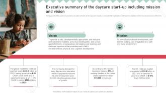 Childcare Business Plan Executive Summary Of The Daycare Start Up Including BP SS