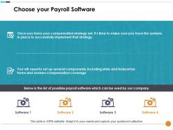 Choose your payroll software with four icons compensation plan