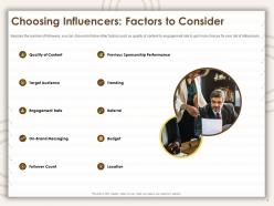 Choosing influencers factors to consider target audience ppt powerpoint presentation slides inspiration