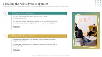 Choosing The Right Advocacy Approach Non Profit Business Playbook Ppt Professional Example Topics