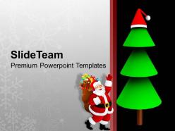 Christian christmas santa reaching tree with gifts templates ppt backgrounds for slides
