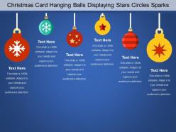 Christmas card hanging balls displaying stars circles sparks