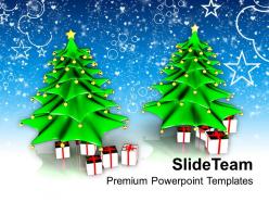 Christmas greeting ornament two tree with gifts events powerpoint templates ppt background for slides