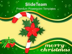 Christmas image red single candy cane with flower templates ppt background for slides