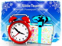 Christmas message bells gifts with alarm clock festival powerpoint templates and themes