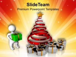 Christmas ornaments happy 3d man with gifts holidays powerpoint templates ppt for slides