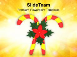 Christmas Pics Merry Red Yellow Candy Cane With Flower Templates Ppt For Slides Powerpoint