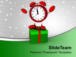 Christmas present greetings alarm clock with gift box powerpoint templates ppt backgrounds for slides