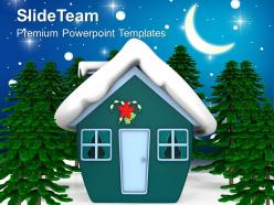 Christmas tree party enchanted house with snow holidays templates ppt background for slides