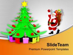 Christmas tree pictures happy santa claus dancing around powerpoint templates ppt for slides
