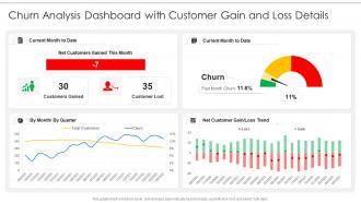 Churn analysis dashboard with customer gain and loss details