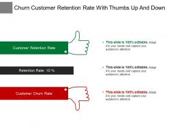 Churn customer retention rate with thumbs up and down