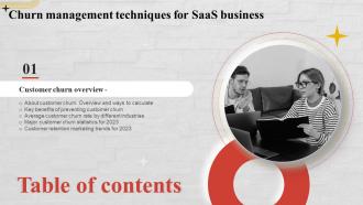 Churn Management Techniques For SaaS Business For Table Of Contents Ppt Icon Examples