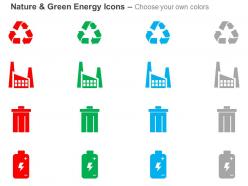 Ci four energy icons for recycle factory and waste with battery ppt icons graphics