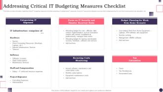 CIOS Handbook For IT Addressing Critical It Budgeting Measures Checklist