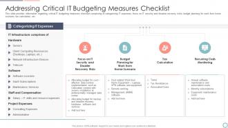 Cios initiatives for strategic it cost optimization critical it budgeting measures checklist