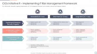 Cios initiatives for strategic optimization implementing it risk management framework