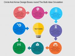 Circle and arrow design boxes around the bulb idea circulation flat powerpoint design