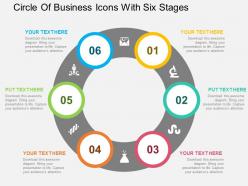 Circle of business icons with six stages flat powerpoint design