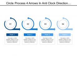 Circle process 4 arrows in anti clock direction placed on straight arrow facing forward to show project progress