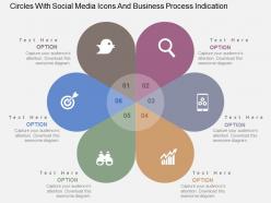 Circles with social media icons and business process indication flat powerpoint design