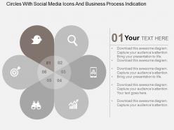 Circles with social media icons and business process indication flat powerpoint design