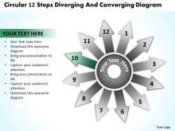 Circular 12 steps diverging and converging diagram flow layout process powerpoint slides