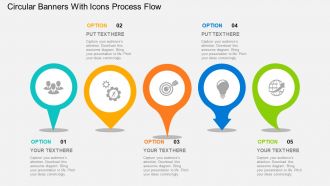 Circular banners with icons process flow flat powerpoint design