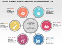 Circular business steps with analysis and management icons flat powerpoint design