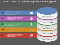 Circular chart with business tags for time management flat powerpoint design