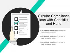 Circular compliance icon with checklist and hand
