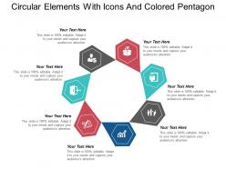 Circular elements with icons and colored pentagon