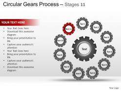 Circular gears flowchart process diagram stages 11 ppt templates 0412