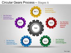 Circular gears flowchart process diagram stages 5 ppt templates 0412