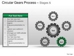 Circular gears flowchart process diagram stages 5 ppt templates 0412