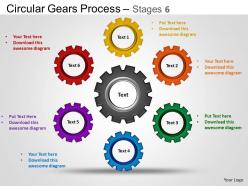 Circular gears flowchart process diagram stages 6 ppt templates 0412