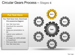 Circular gears flowchart process diagram stages 6 ppt templates 0412