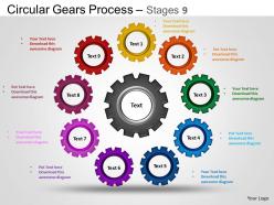 Circular gears flowchart process diagram stages 9 ppt templates 0412