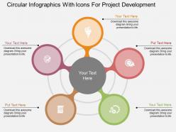 Circular infgraphics with icons for project development flat powerpoint design