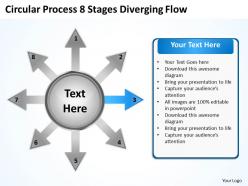 Circular process 8 stages diverging flow cycle powerpoint slides