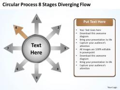 Circular process 8 stages diverging flow cycle powerpoint slides