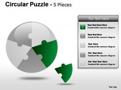 Circular puzzle 5 pieces powerpoint presentation slides