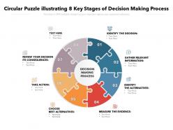 Circular puzzle illustrating 8 key stages of decision making process