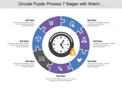 Circular puzzle process 07 stages with watch and money icon