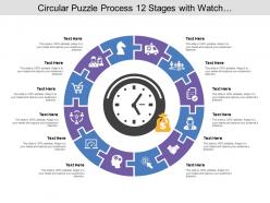 Circular puzzle process 12 stages with watch and money icon